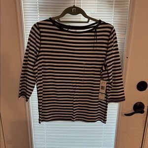 Jones New York Black and White Striped Long Sleeve Top
